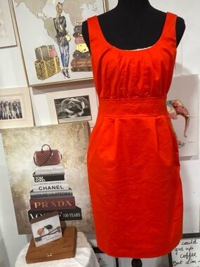 J. Crew Bright Orange Sleeveless Midi Dress